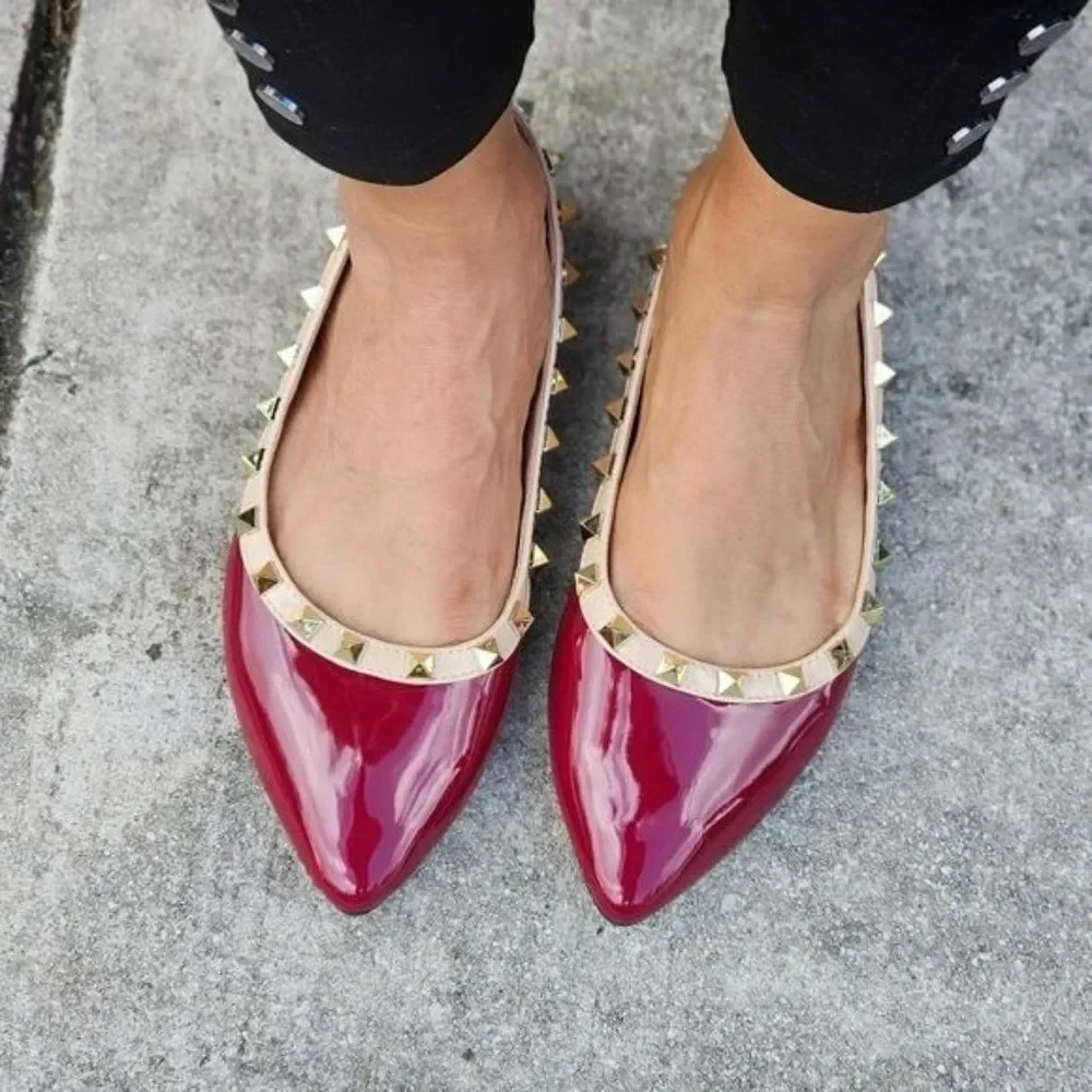 Womens Studded Flat Closed Pointed Toe Sandal Burgundy Color - Picture 3 of 4